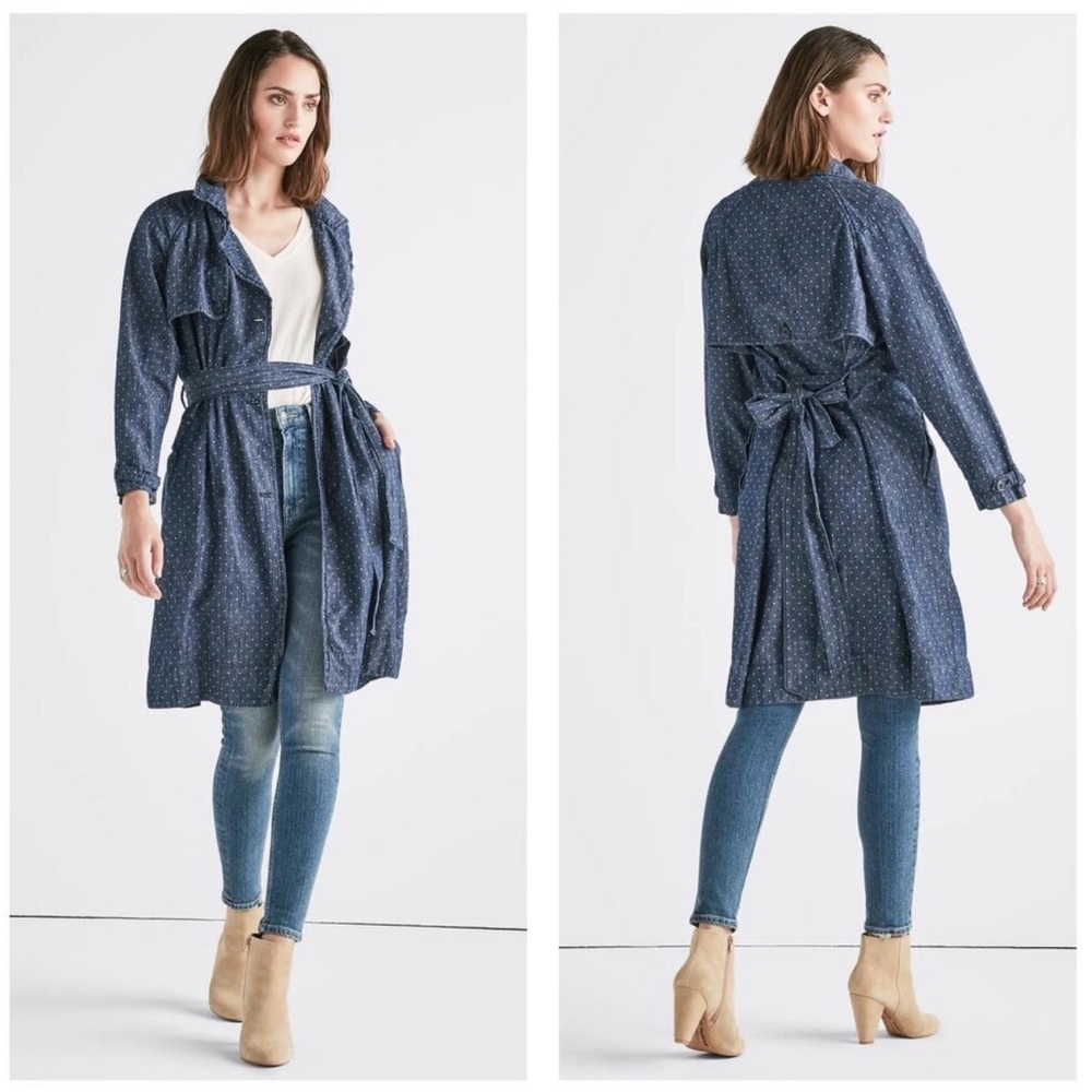 Lucky Brand Polka Dot Denim Trench Coat